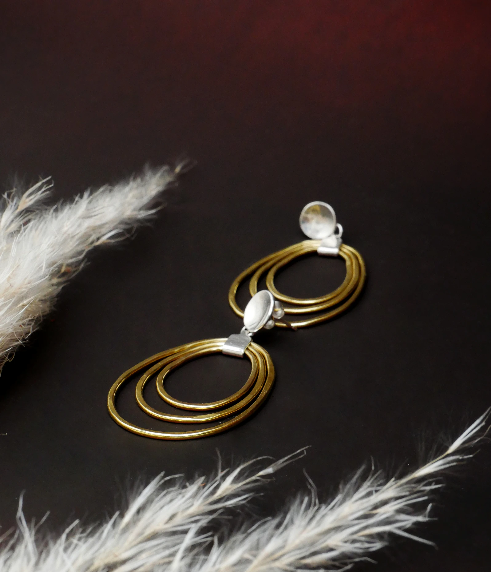 Boucles d'Oreilles Argent 950 & Laiton Martelé | Bijou Artisanal Fait Main Bordeaux, Eliz'art