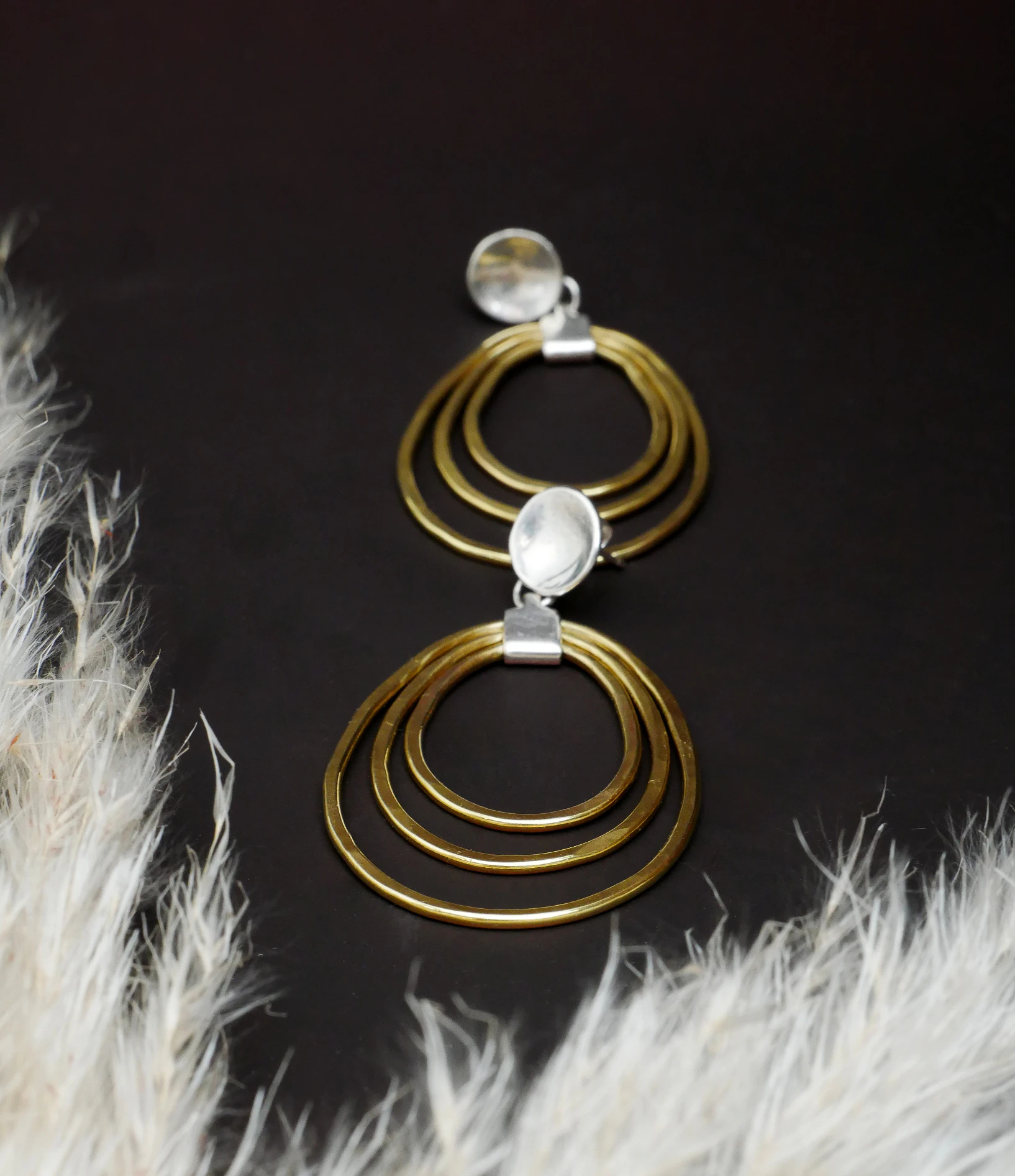 Boucles d'Oreilles Argent 950 & Laiton Martelé | Bijou Artisanal Fait Main Bordeaux, Elizart