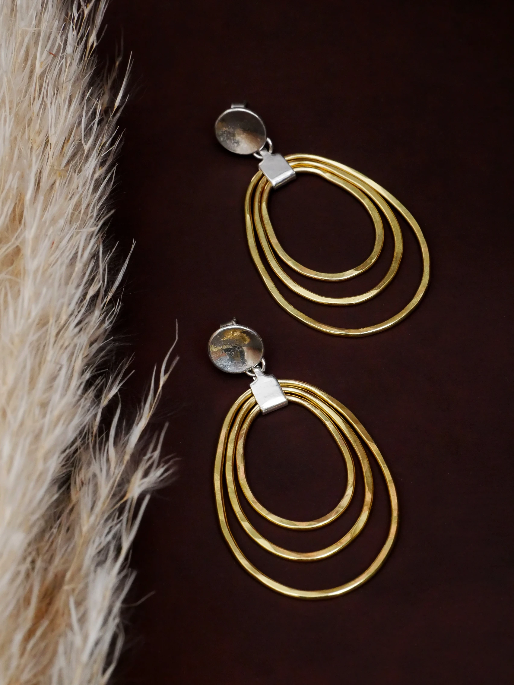 Boucles d'Oreilles Argent 950 & Laiton Martelé | Bijou Artisanal Fait Main Bordeaux, Elizart