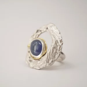 Handmade ring in silver, brass and tanzanite. Designer jewelry by Eliz'art